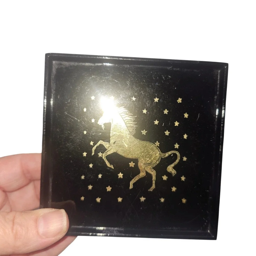 VTG Otagirl Black Gold Unicorn Coaster Set with Holder Stars Celestial 5 Piece